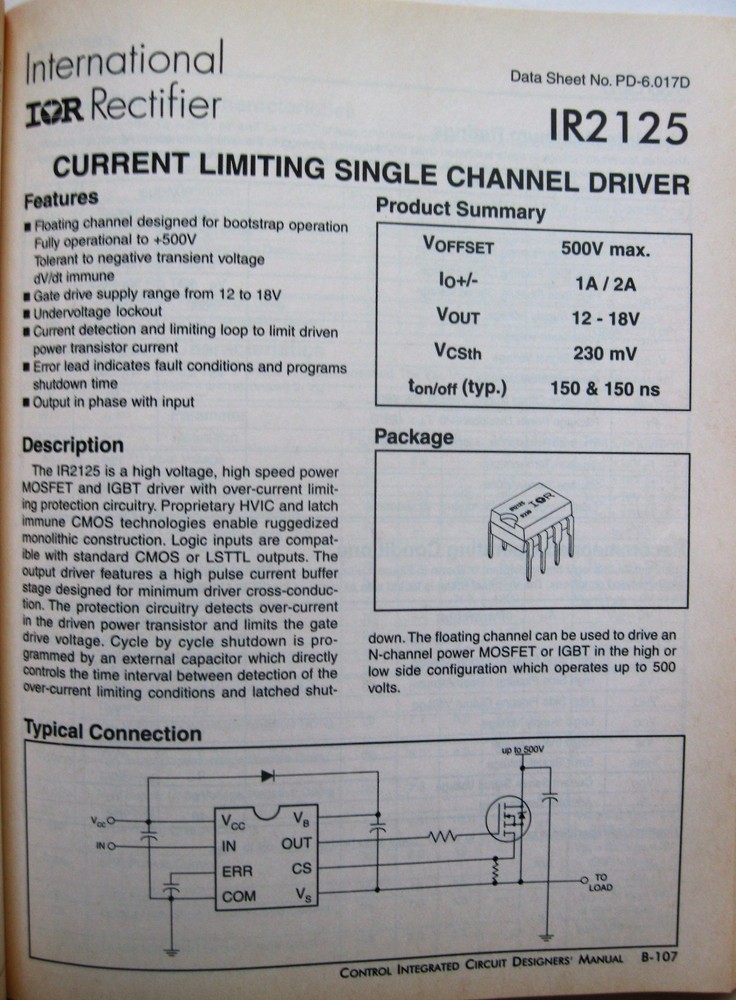 Control Integrated Circuits Designers Manual International Rectifier Electronics
