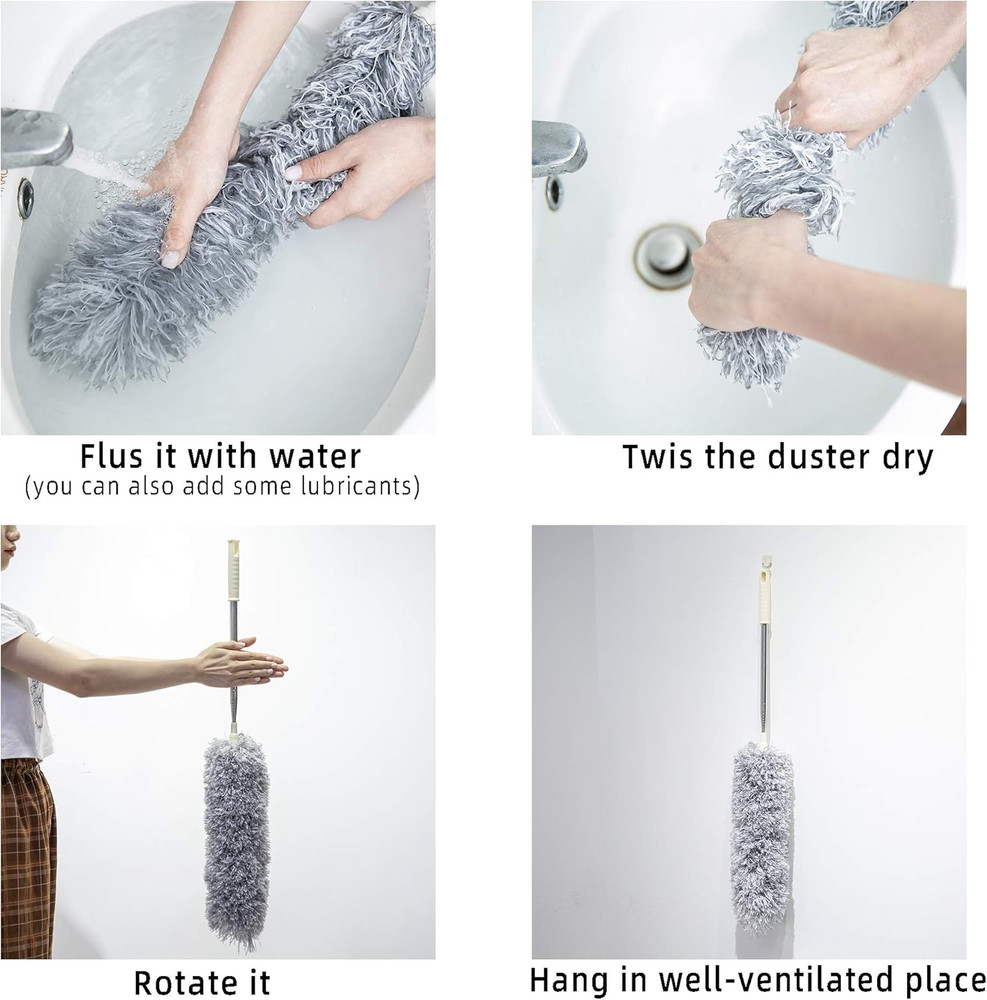 Microfiber Duster with Extension PoleWashable Bendable Head Ceiling Fan Dust...