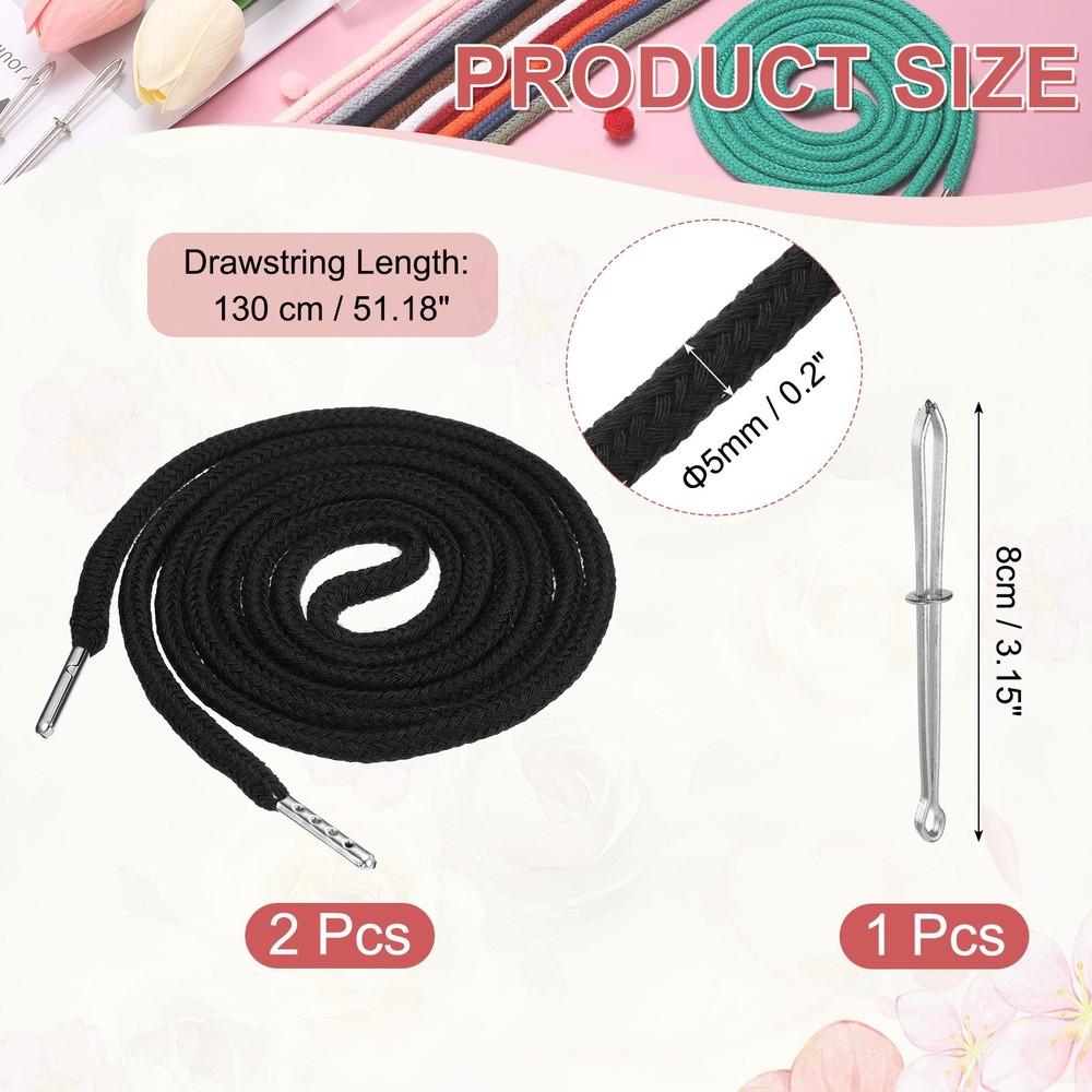 2 Pcs Hoodie Strings Drawstring Cords with Easy Threader (Black)