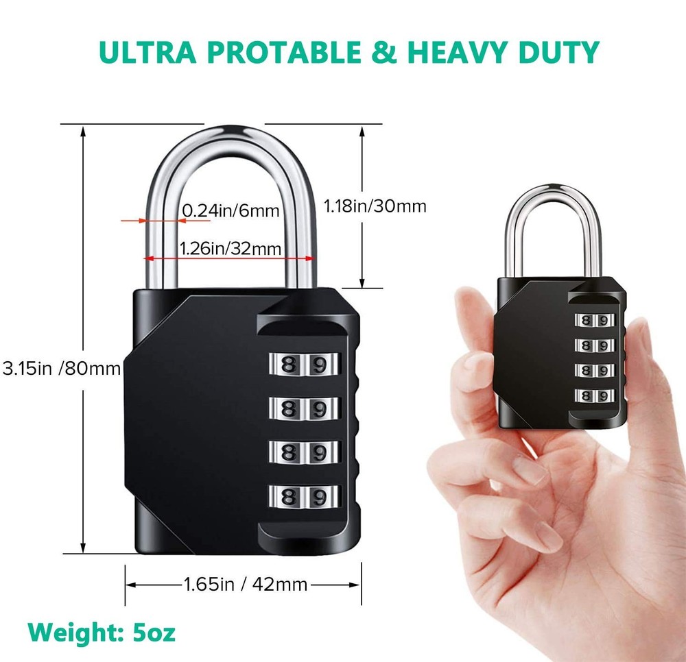 Combo Lock for Lockers, 4 Digit Combination Padlock, 2 Pack Pad Locks with Code
