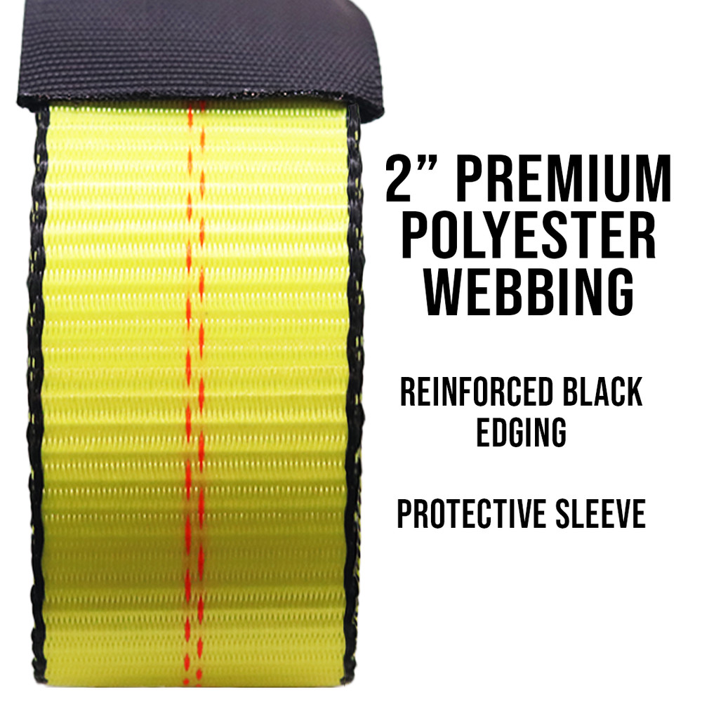 BXR (4) Mini J Hook Strap - 2" x 8' Towing Strap with Strap Protector