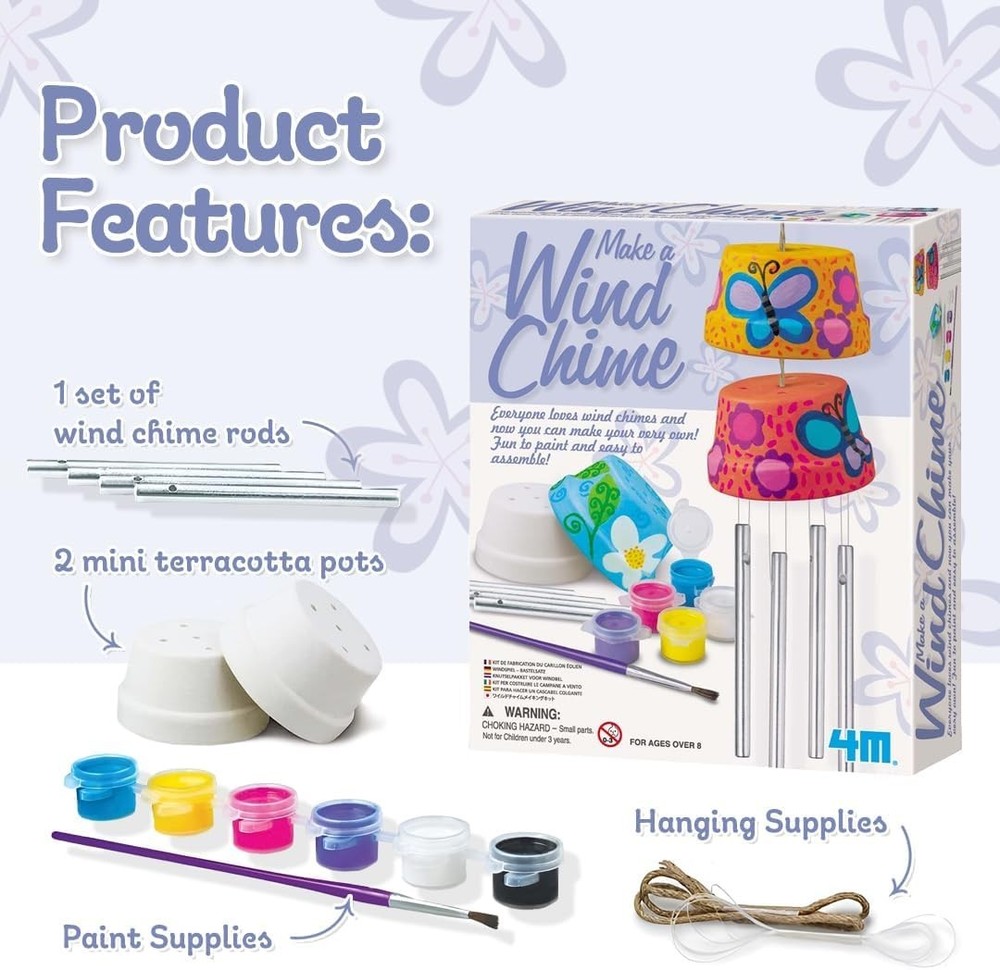 4M Make A Wind Chime Kit - Arts & Crafts Construct & Paint A Wind Powered Mus...