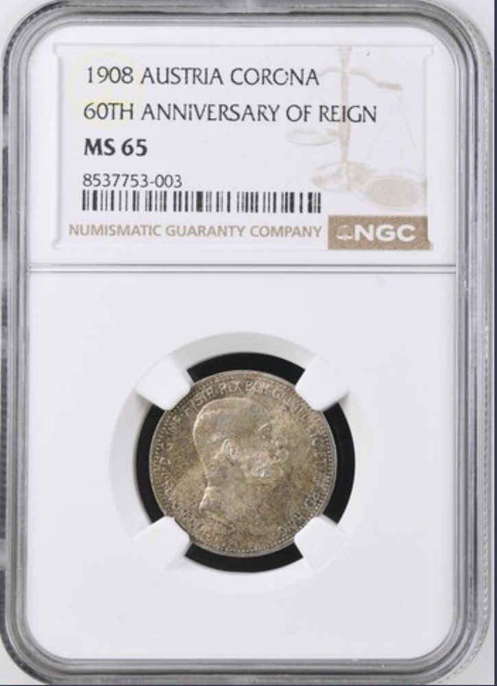 Austria, 1908 AR Corona, NGC MS65, GEM