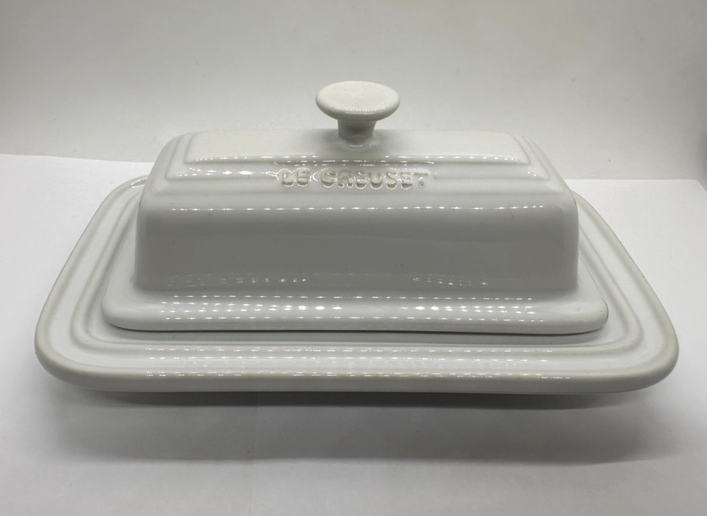 Le Creuset Butter Dish White Stoneware Rectangular Dish Retired (READ)