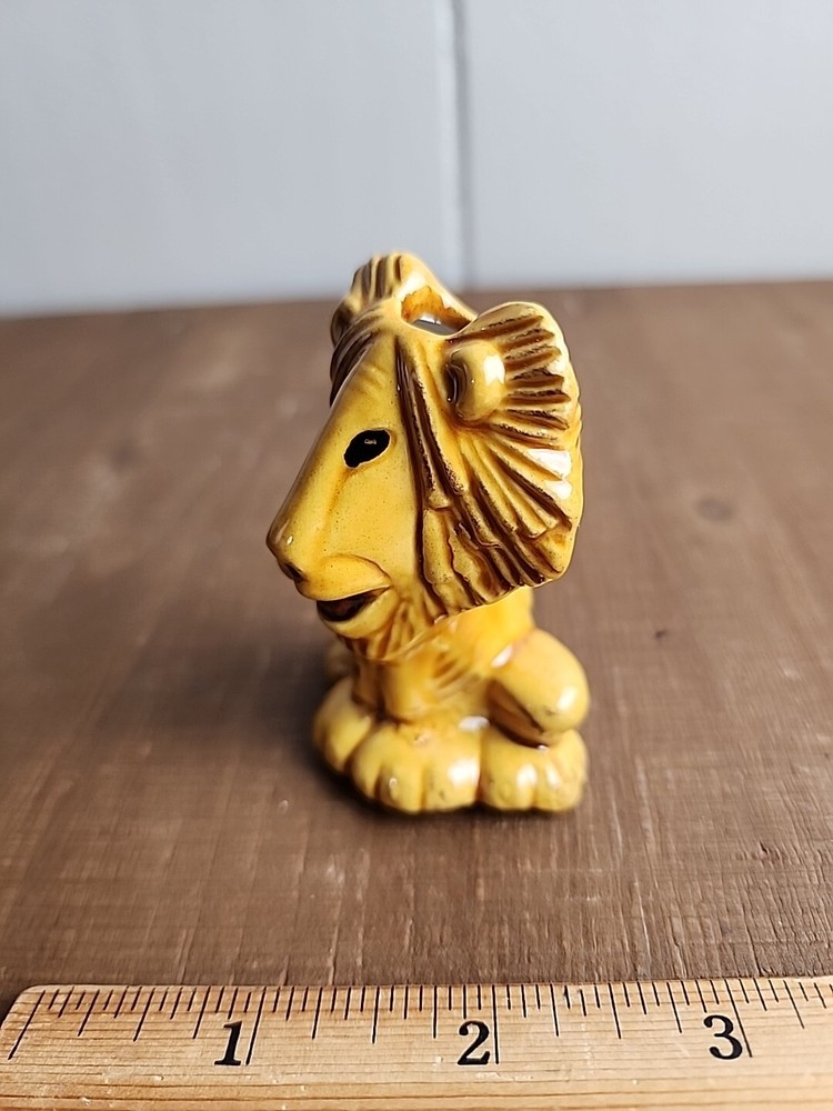 Vintage Tan Lion Ceramic Macrame Bead 2.5 Inch