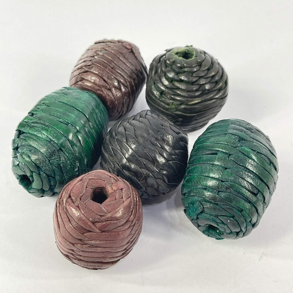 6 Woven Leather Beads Morocco