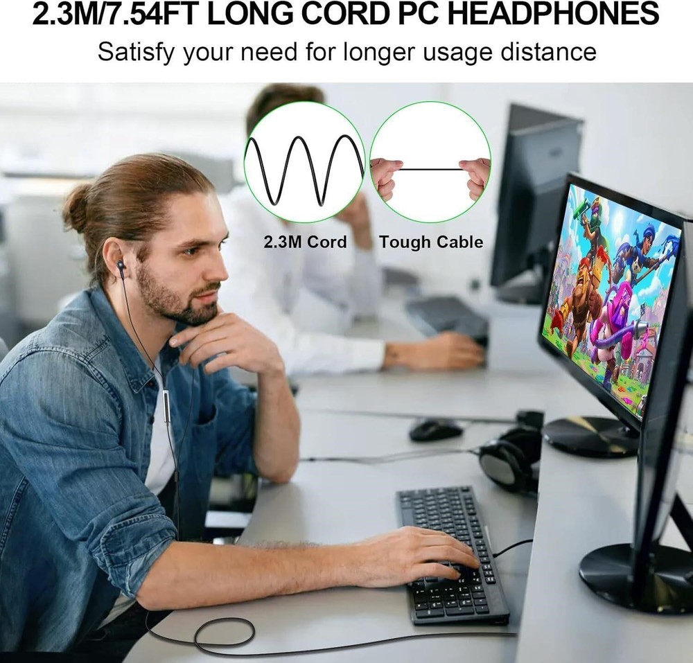USB Headset with Microphone for PC 7.5 Ft Cable, USB A Headphones for Computer,