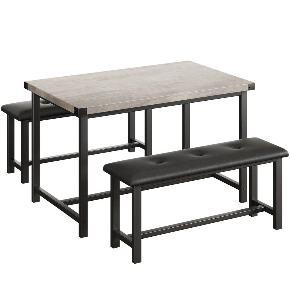 ☑️4PCS Kitchen Table Set with 2 Benches Dining Table Set with Upholstered Benche