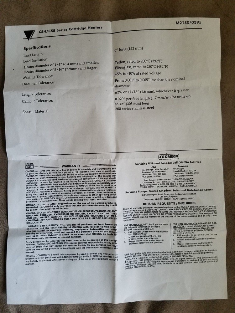 Omega CSH-302470/120V Stainless Steel Cartridge Heater