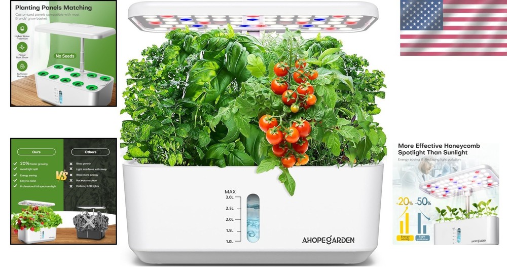 Compact 10-Pod Hydroponic Grow Kit with Adjustable LED Light for Indoor Veggies
