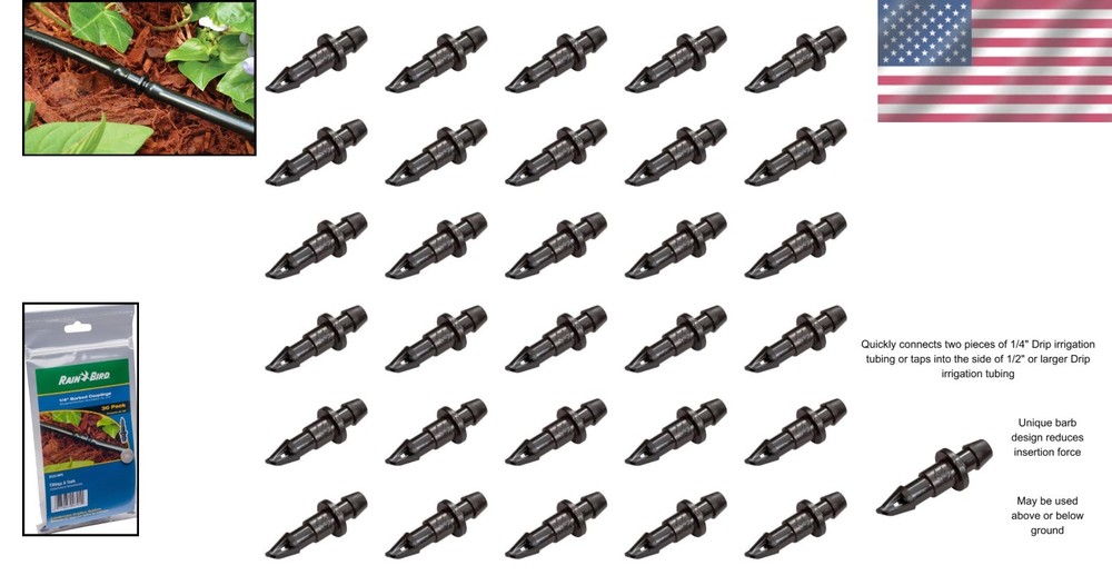 30-Pack Universal 1/4" Barbed Coupling Fittings for Drip Irrigation Systems
