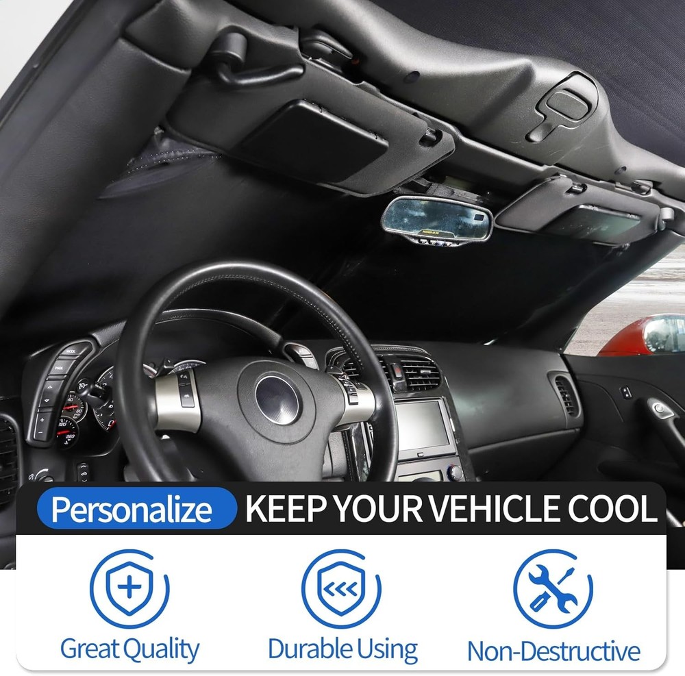 Windshield Sunshade for Chevrolet Corvette C6 2005-2013, Folding, Blocks UV Rays