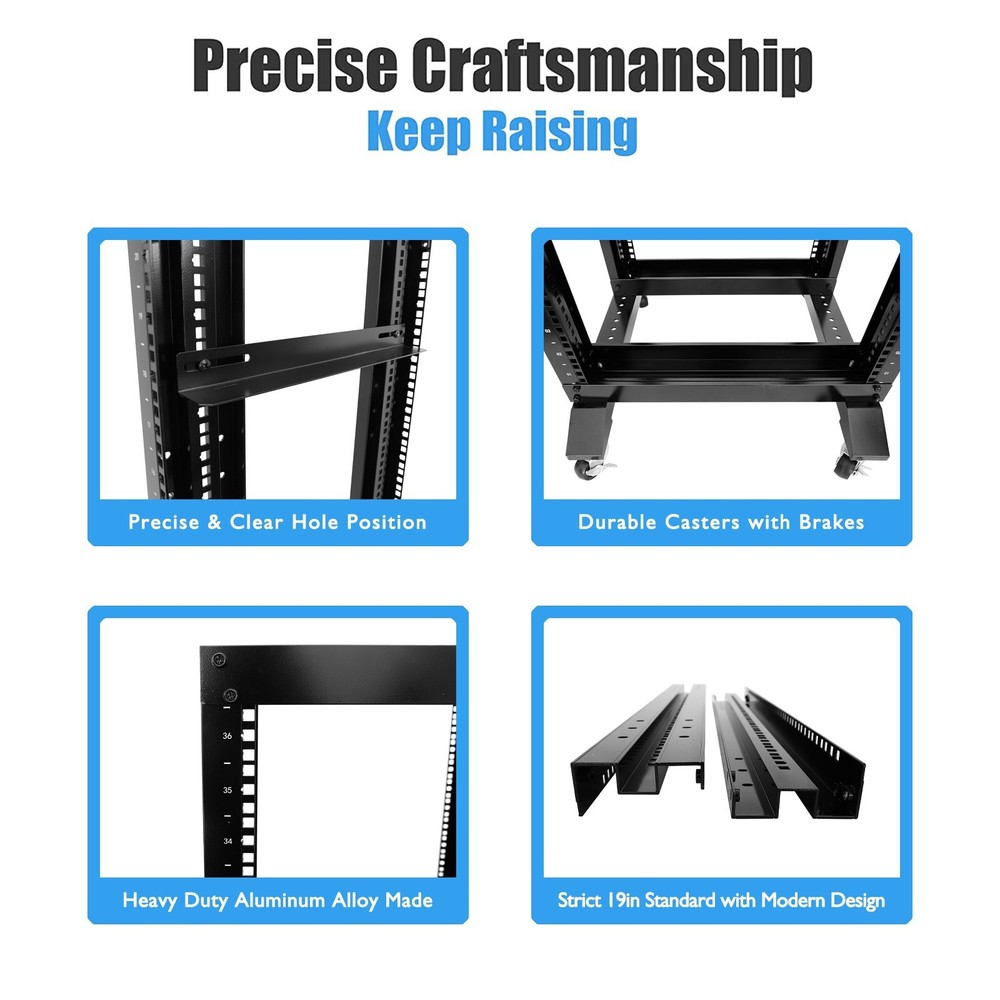 7FT 42U Open Frame Server Network Rack 17" Deep 600MM 4 Post 3 paris L rails