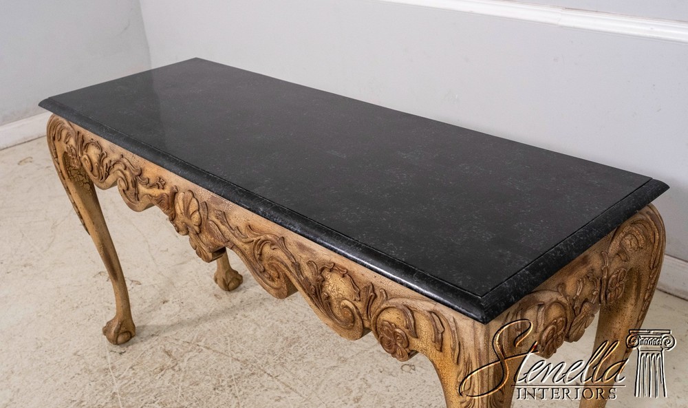 L69937: MAITLAND SMITH Marble Top Distressed Painted Console Table
