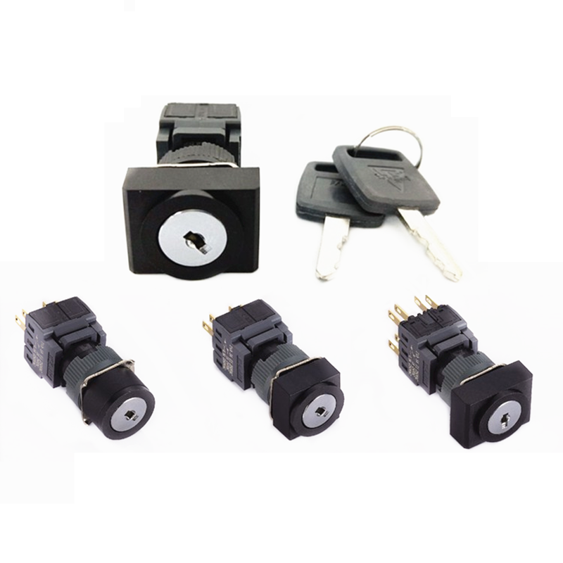 16mm IP40 2/3Position Lock Switch Maintain/Return Square Plastic Key Switch 2key