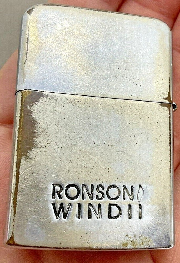 Vintage Ronson Silvertone Wind II Pocket Torch Butane Lighter Untested Worn