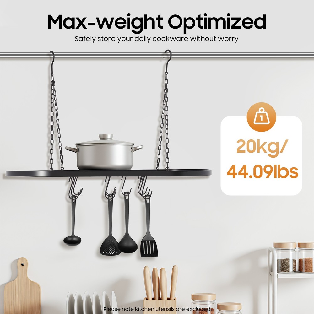 Kitchen Iron Pot Rack Oval Ceiling Hanging Cookware Storage Pan Holder Hanger