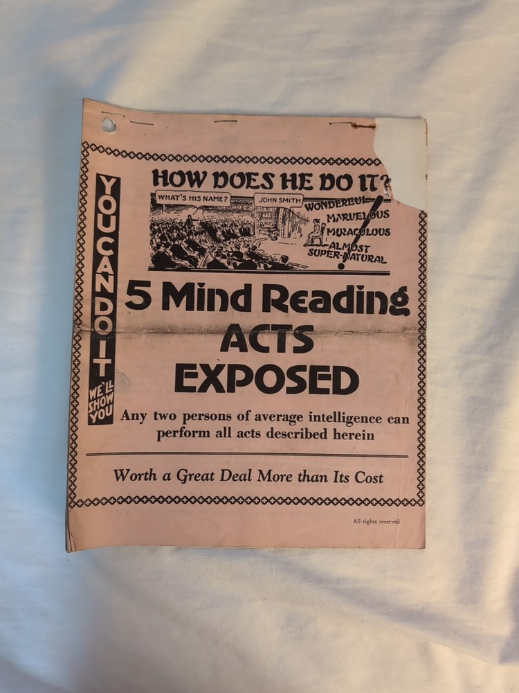 5 Mind Reading Acts Exposed - Magic Mentalism Vintage Booklet