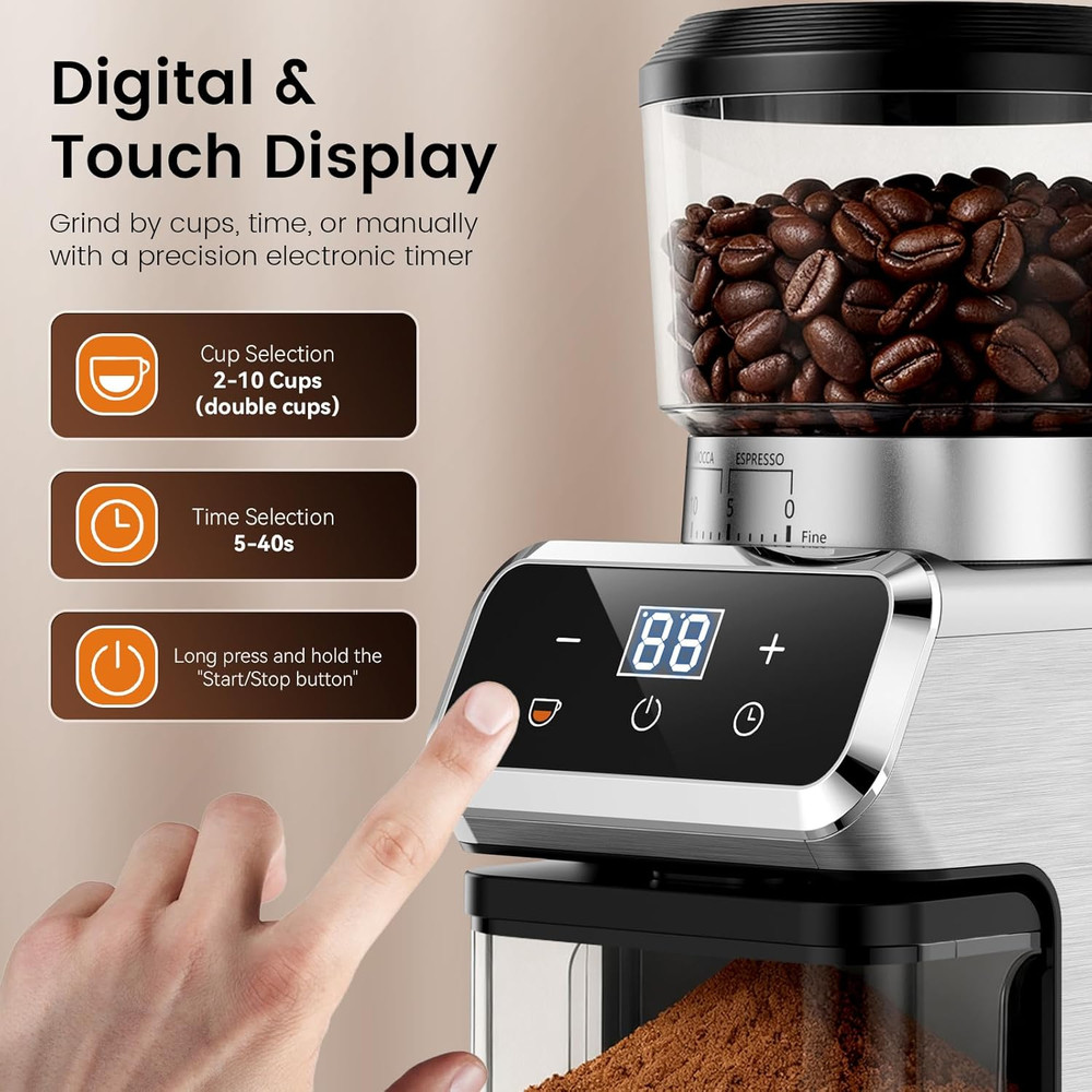 Electric Burr Coffee Grinder with 30 Settings & Touchscreen Control