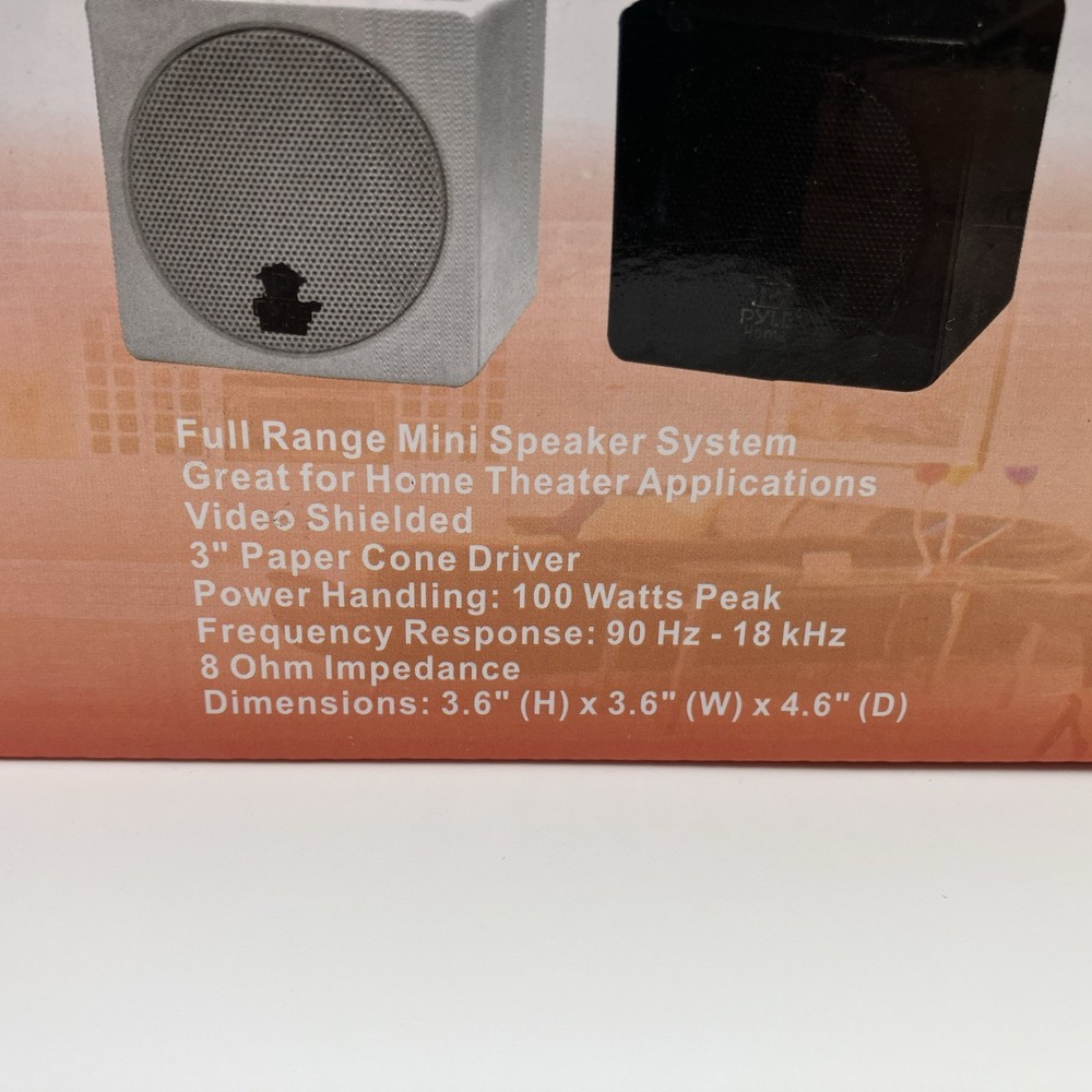 Pyle 3'' Mini Cube Bookshelf Speakers - 100W, Full Range, Video Shielded PCB3BK