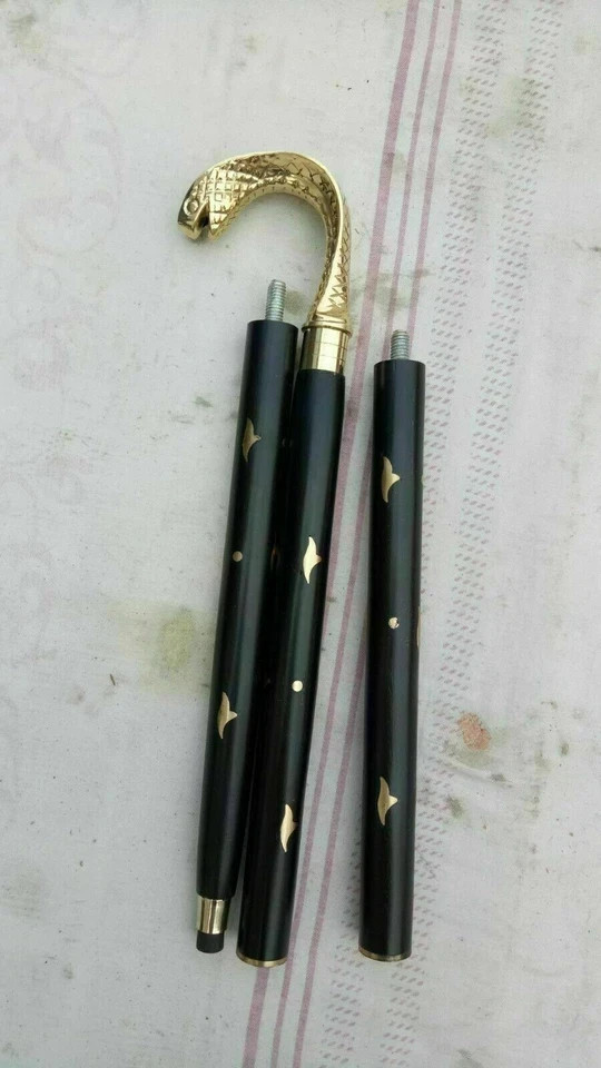 NEW BLACK STICK KING COBRA HEAD SOLID BRASS DESIGNER HANDLE WALKING CANE SOLID