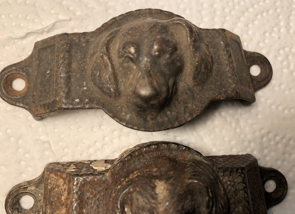 4 Antique Dog Head Drawer Pulls