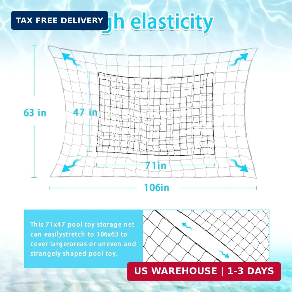 Extra Large Pool Toy Float Storage Net with 20 Windproof Screw Windproof Hooks,