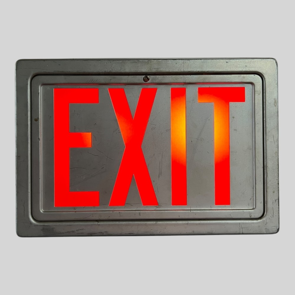 Vintage Industrial Metal EXIT Light Box, Illuminated