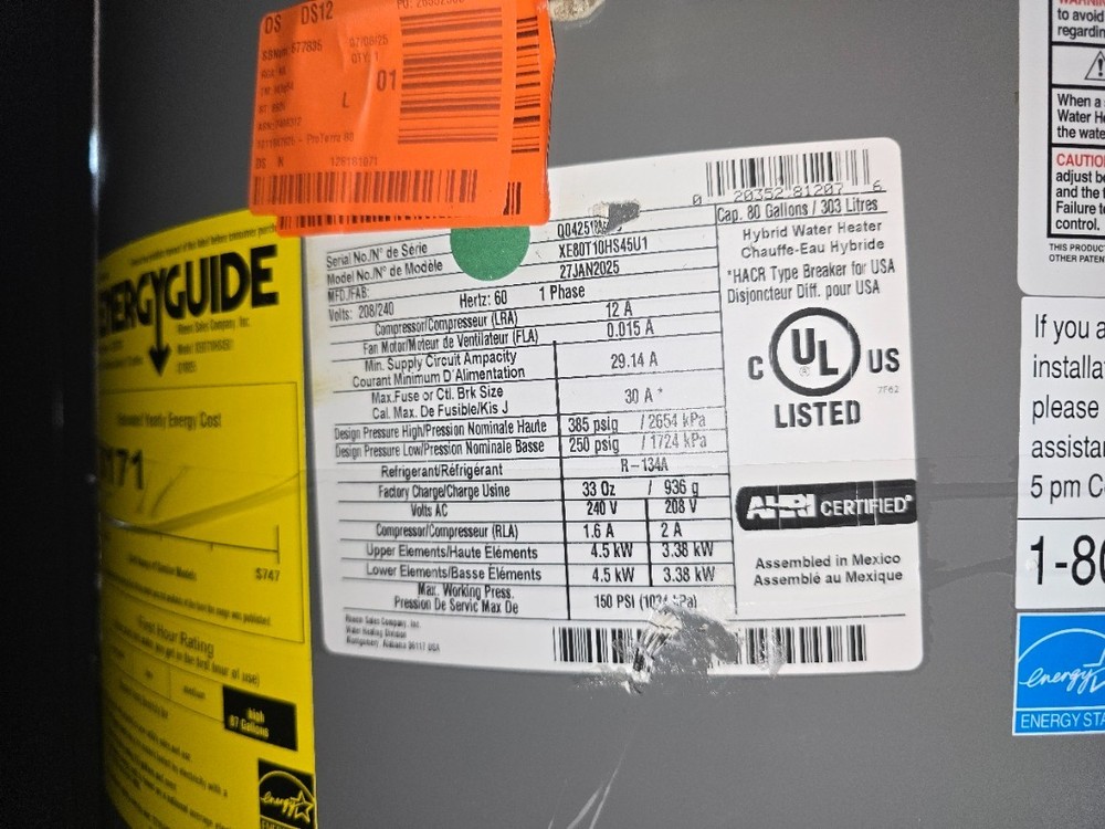 RHEEM ProTerra 80 Gal. Smart High Efficiency Hybrid Heat Pump Water Heater