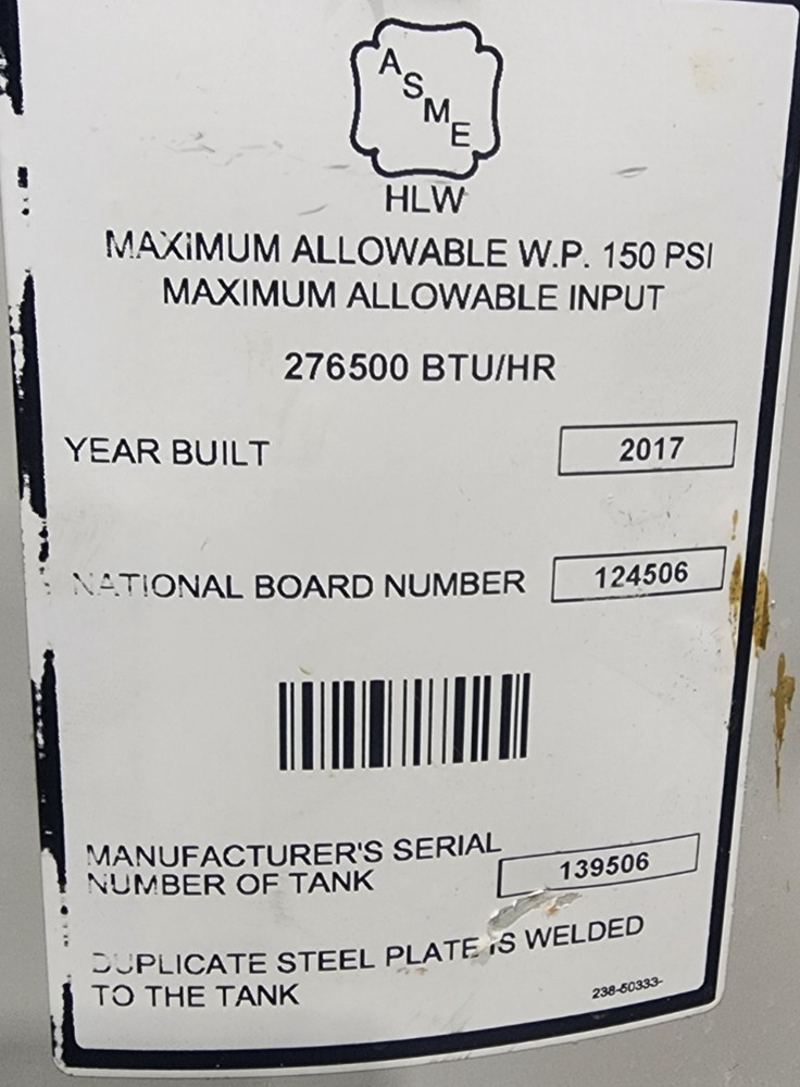 🤠 BRADFORD WHITE 50 GAL MAGNUM SERIES WATER HEATER 276500 BTU/HR 150 PSI HCC