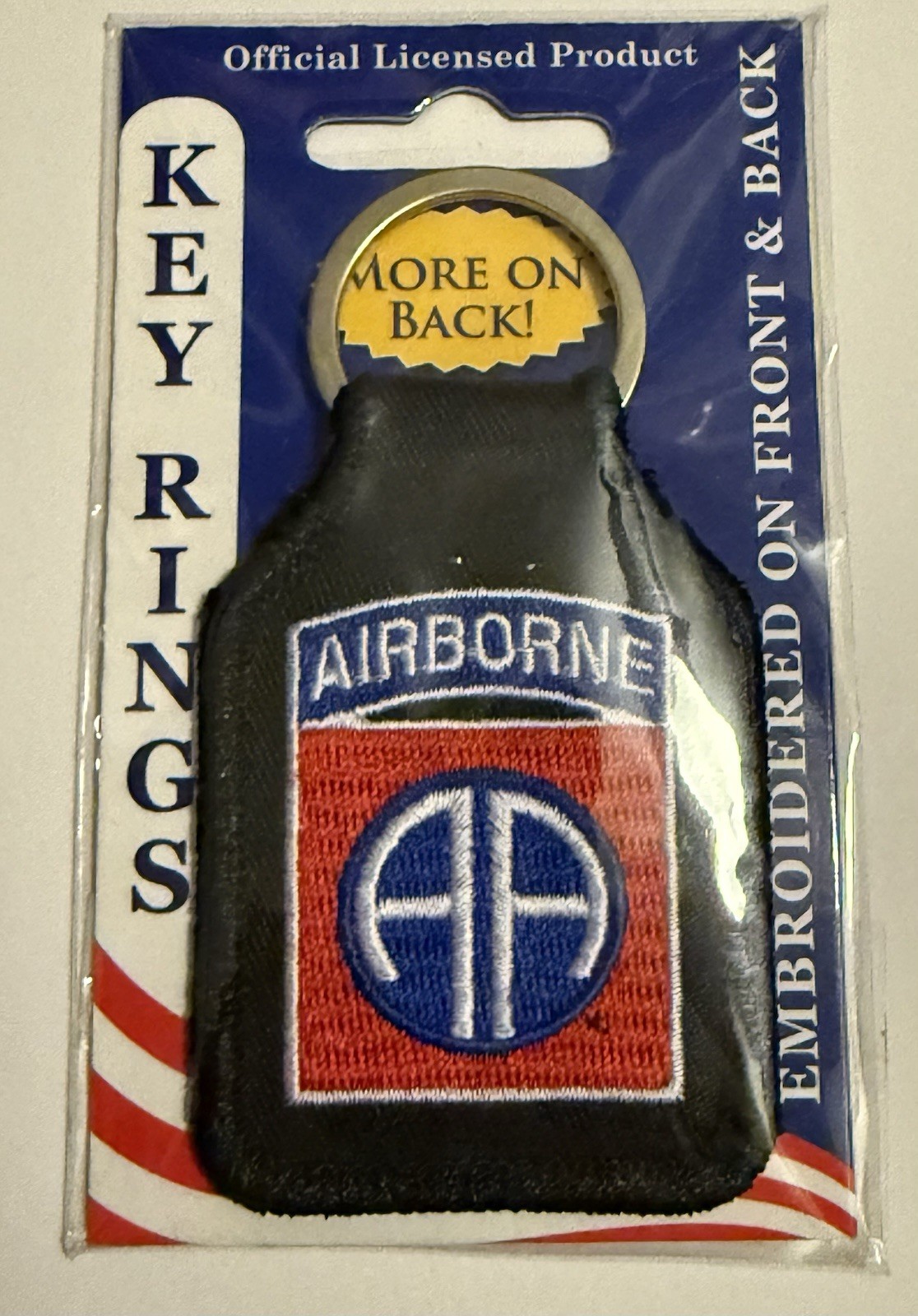 ARMY 82nd AIRBORNE DIVISION EMBROIDERED KEY CHAIN KEY RING 1.75 x 2.75 inches