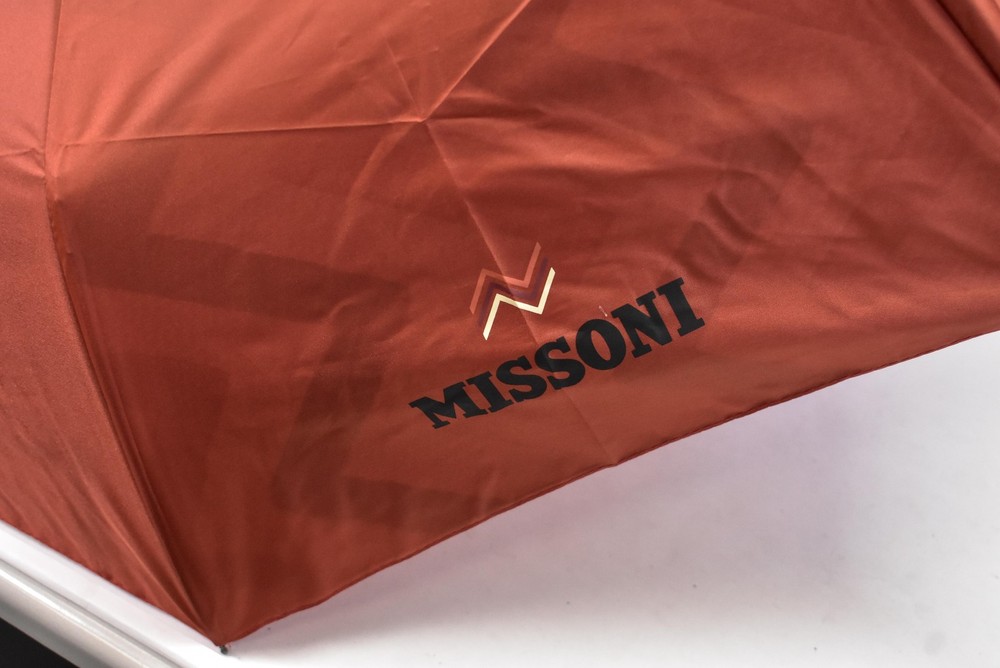 Missoni Stark Compact Folding Umbrella Rust Zigzag Chevron Print Automatic