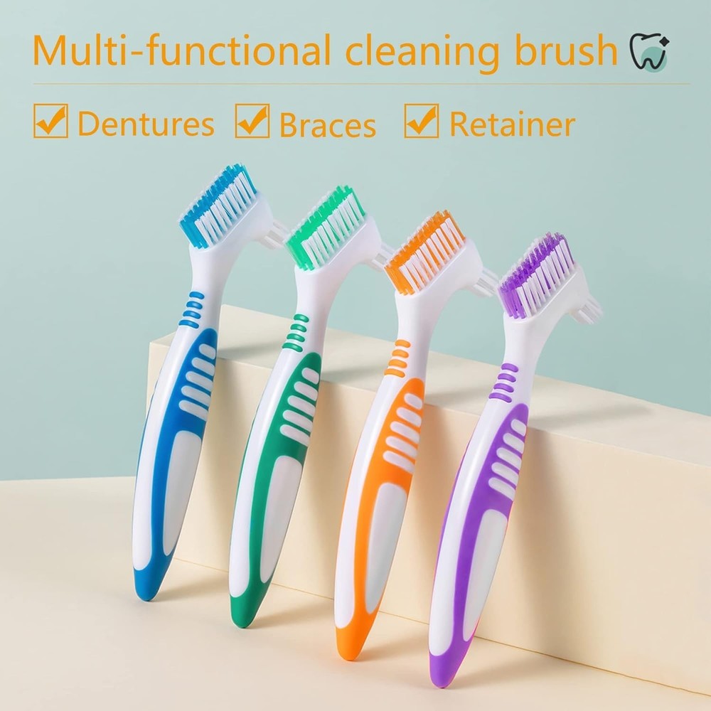 Denture Brush Set 4Pcs Double-Sided Cleaning Toothbrushes Multi-Layered Bristles
