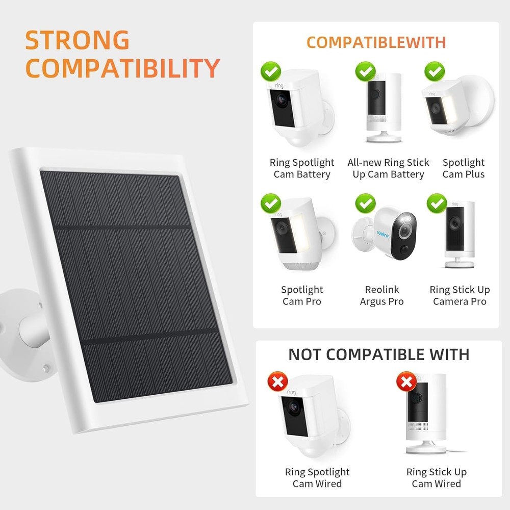 Solar Panel for Ring Camera, 2 Pack 4W Charger 2pc, White 2PCS