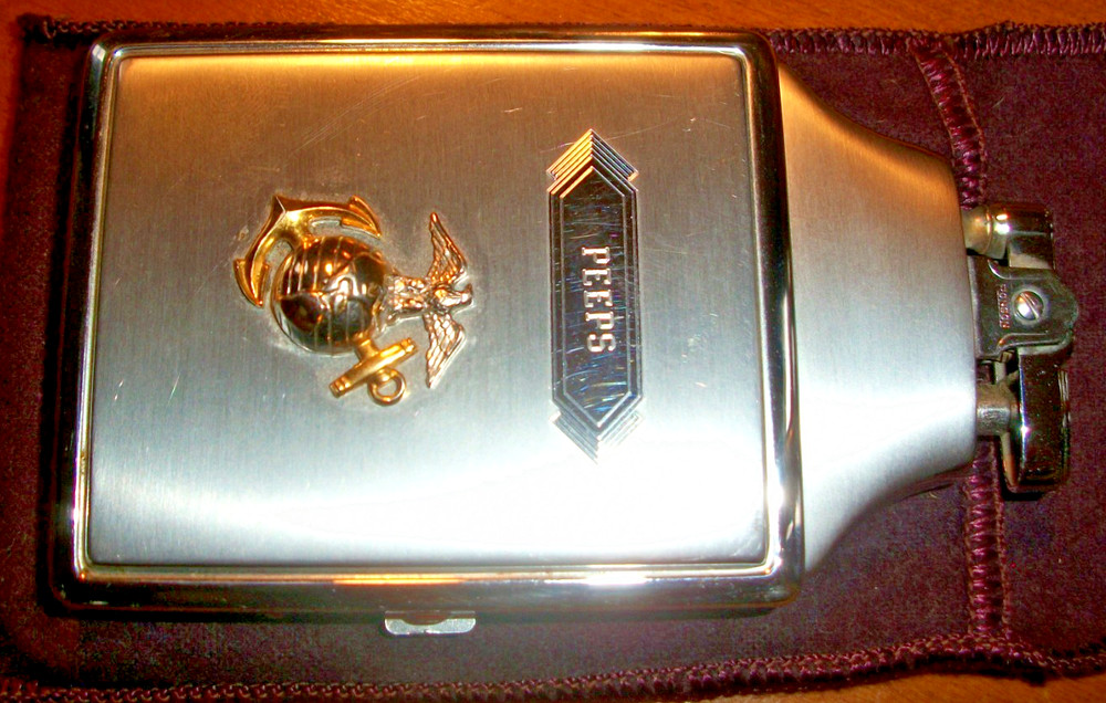 Ronson MASTERCASE Lighter & Cigarette Case Combo U.S. Marine Corps Emblem