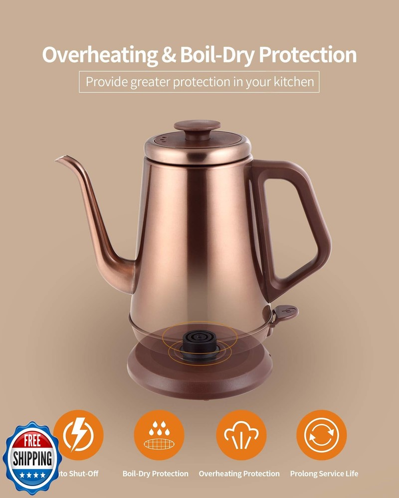 DmofwHi 1000W Gooseneck Electric Kettle (1.0L),100% Stainless Steel BPA Free