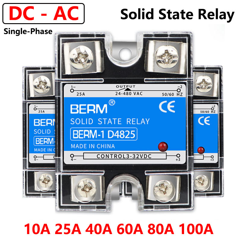 10A-100A Single Phase  Solid State Relays Module DC 3V-32V to AC 24V-480V