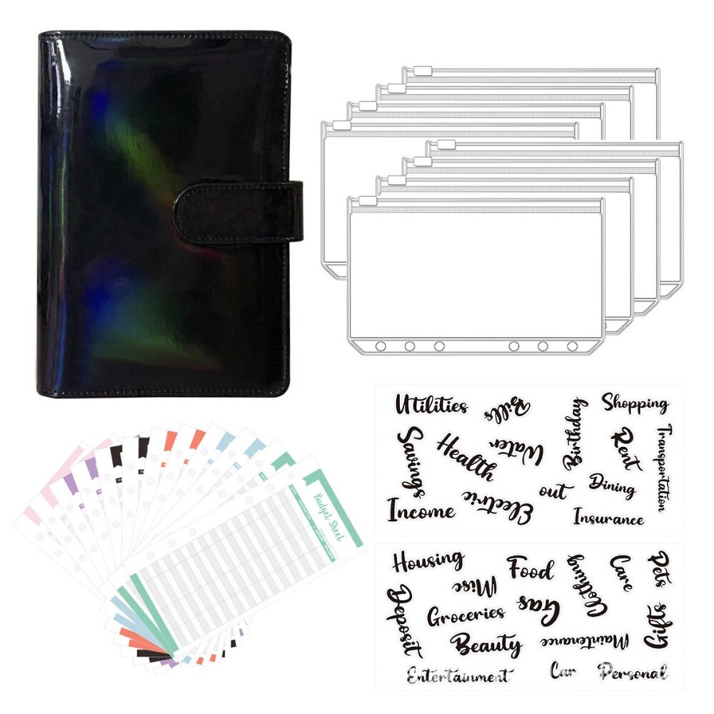 PU Leather Notebook A6 Ring Binder Budget Planner Organizer Cover Pockets Labels