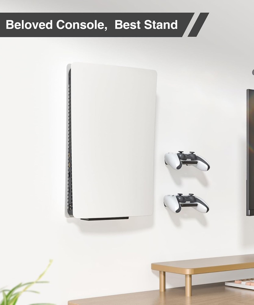 Upgraded Adjustable Console Holder Wall Mount for PS5: Black Gaming