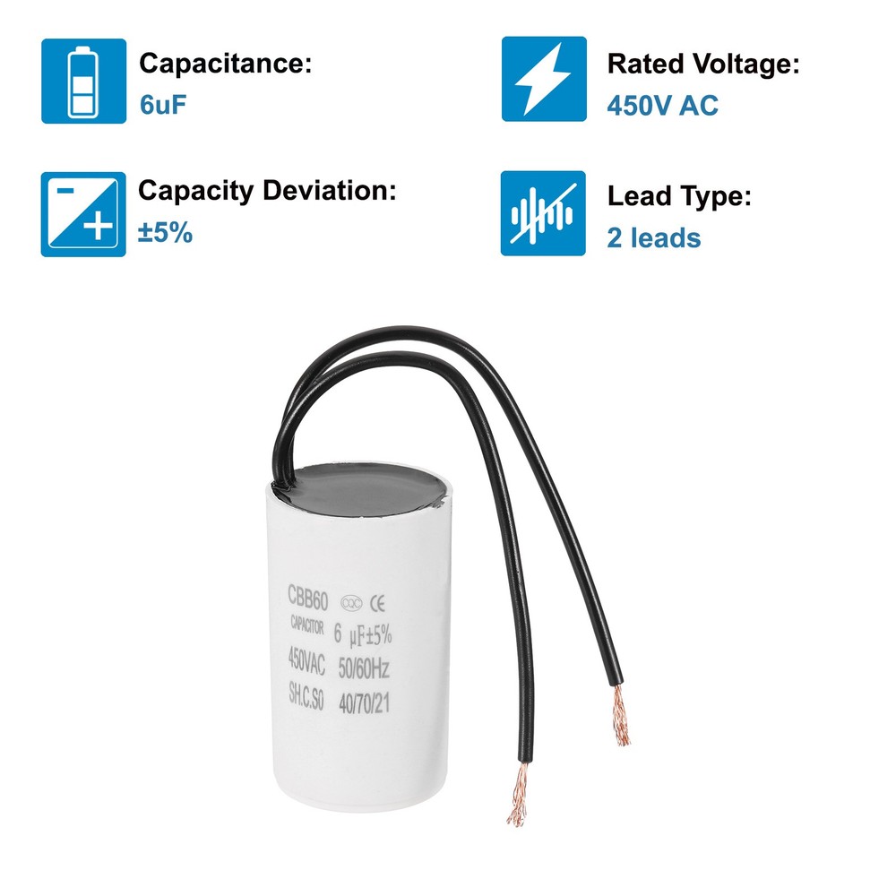 6uF CBB60 Running Capacitor Run Capacitors White