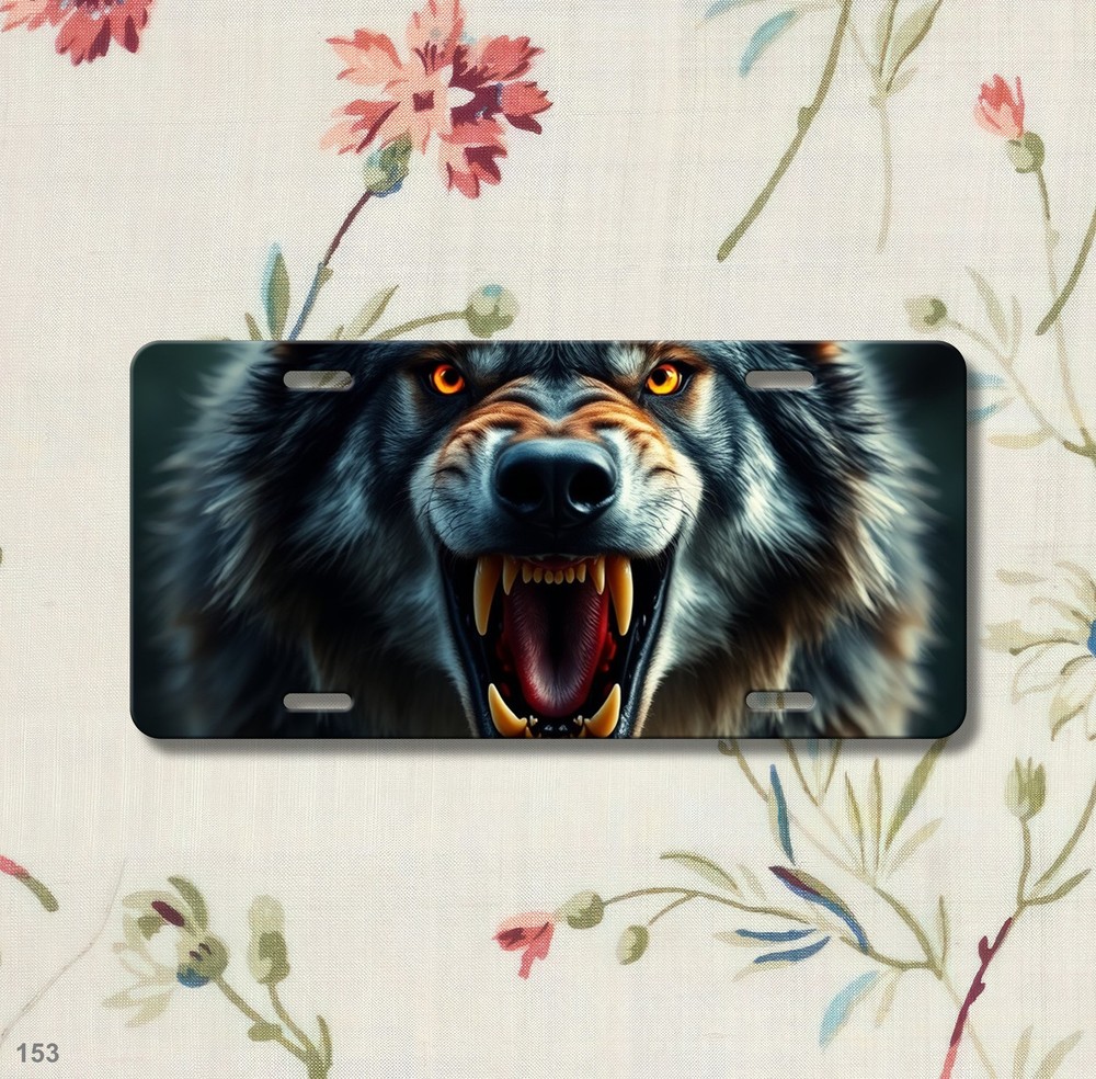 Hyperrealistic Wolf License Plate Fierce Expression Customizable Front Plate Hol