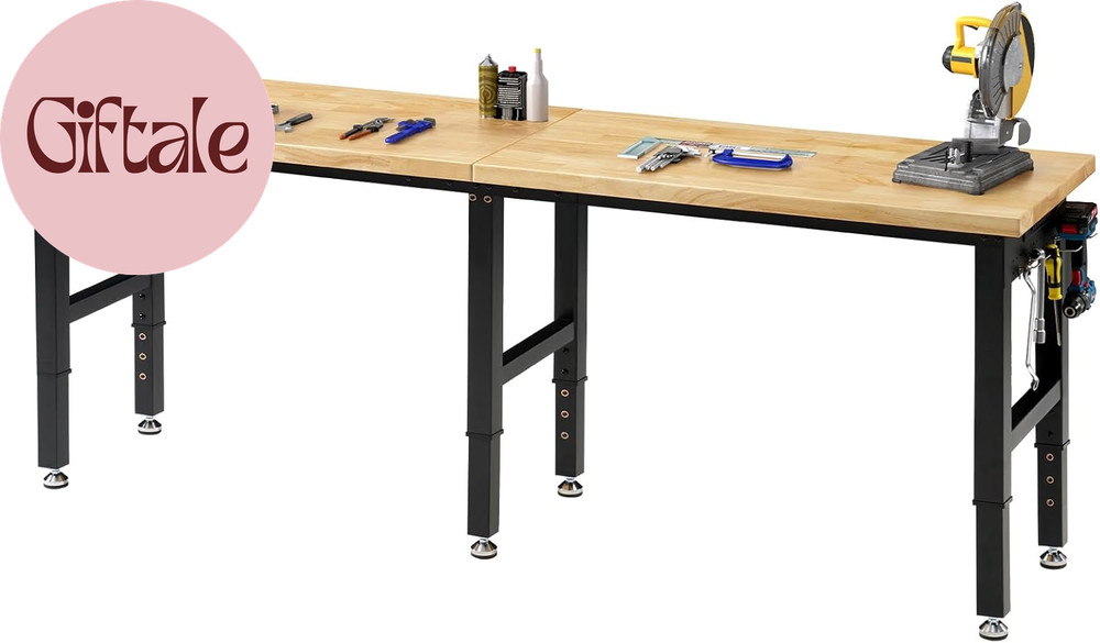 96" Adjustable Heavy Duty Workbench 6000 Lbs Capacity with 4 AC Outlet and 2 USB