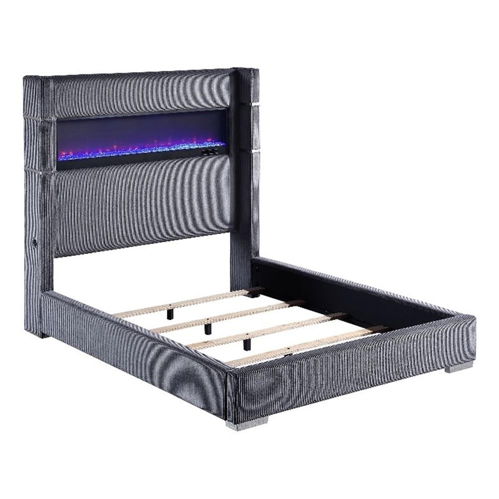 Tisdall Upholstered Queen Flame Visualizer Bed Grey