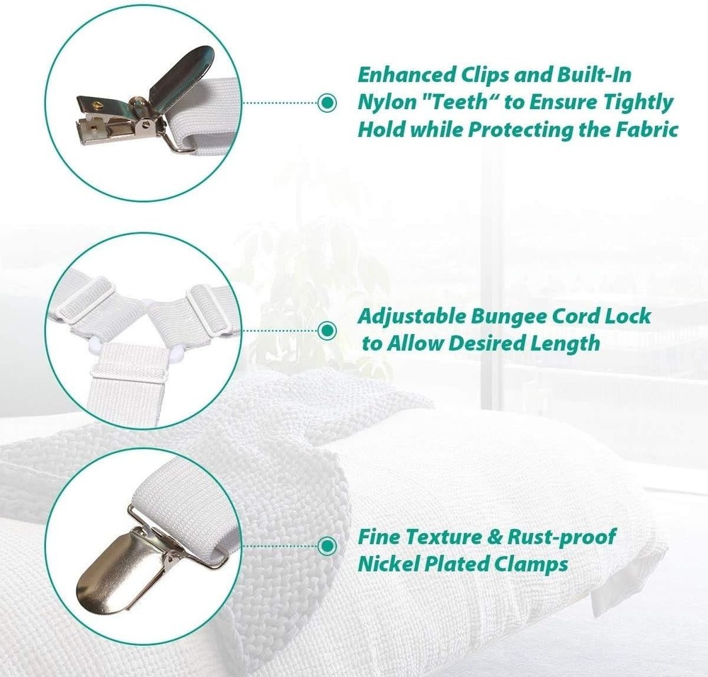 Bed Sheet Holders Straps Heavy Duty Elastic Fasteners for Fitted Sheets