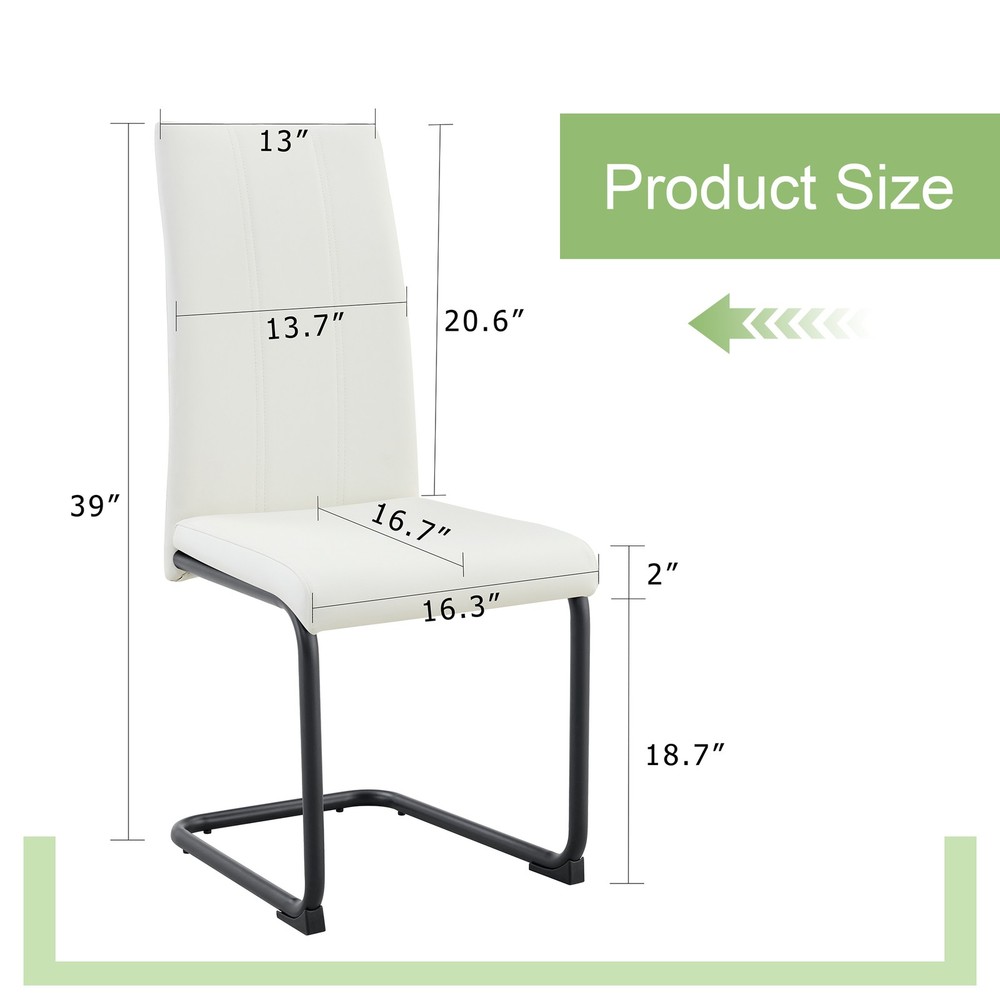 2-Pack White PU Upholstered Dining Chairs - Modern Kitchen Side Chairs with St