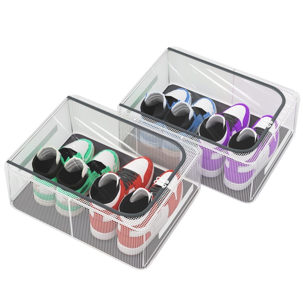 Stackable Storage Boxes with Clear Lids, 15.8-Inch Closet Storage Container w...