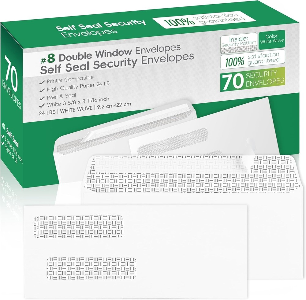 Protective Double Window Self-Seal Envelopes - 70 Count for Secure Mailings