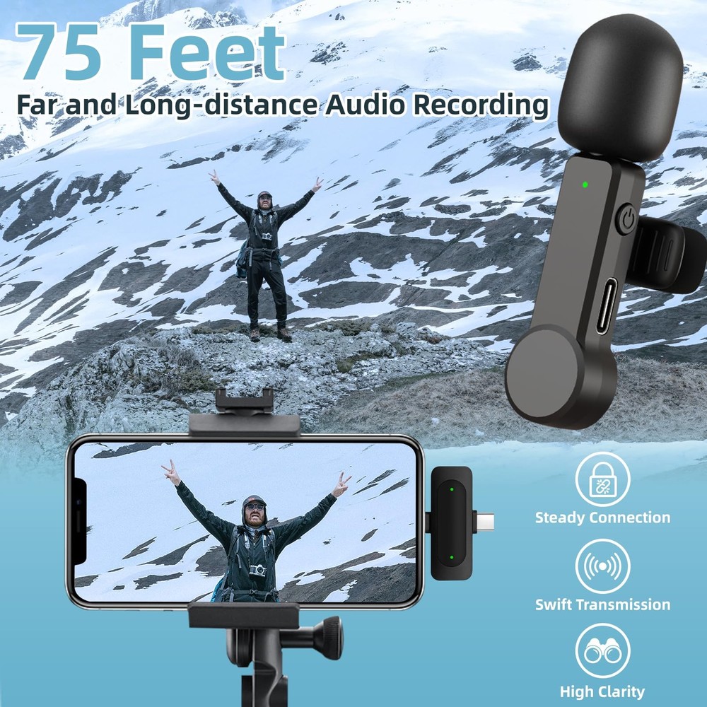 Wireless Lavalier Microphone for iPhone Android iPad - Noise Cancelling Mini ...