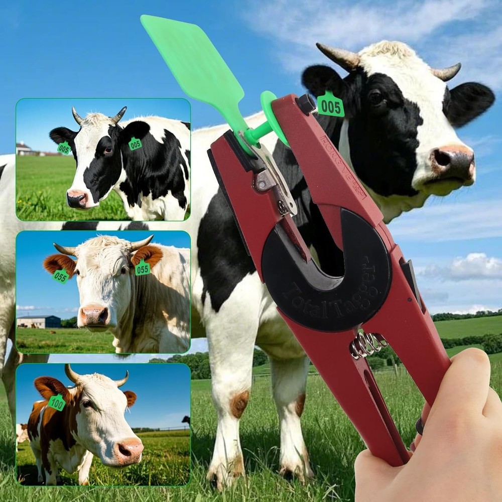 Essential 100 Piece Green Cattle Ear Tags Set with Flexible Applicator Tools