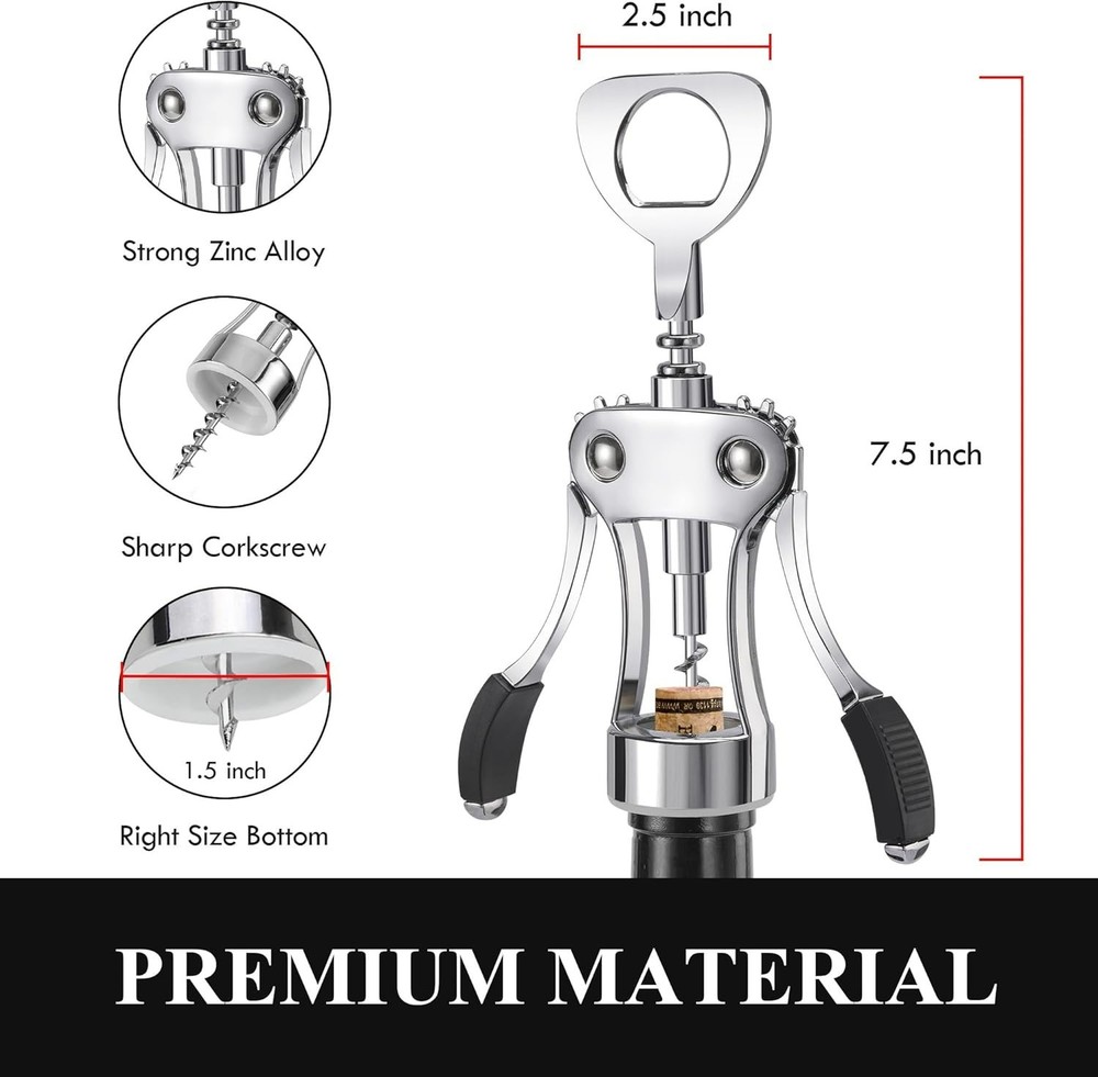 Timeless Wing Corkscrew and Bottle Opener, Ergonomically Designed for Comfort